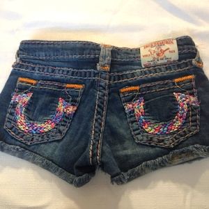 True Religion Low Rise Joey Super T Cut-Off Shorts Sz 8, 25" Waist, 28" Hip